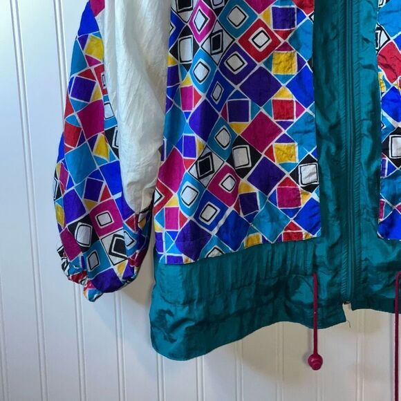 VTG 90s Windbreaker Jacket Geometric Colorblock Womens XLarge Full Zip Sunterra - Picture 4 of 11